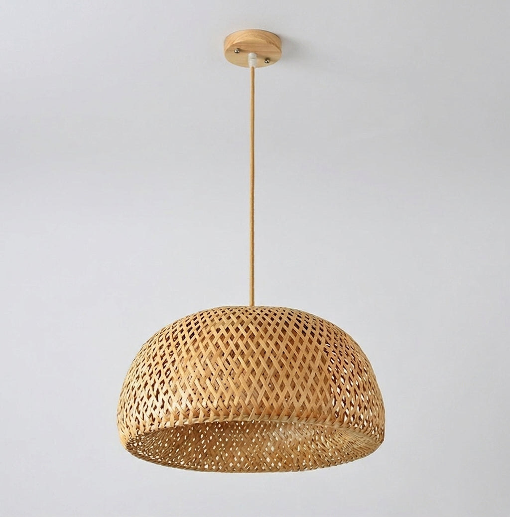Duxpa Japandi wabi-sabi bamboo rattan pendant light on grey background
