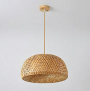 Duxpa Japandi wabi-sabi bamboo rattan pendant light on grey background
