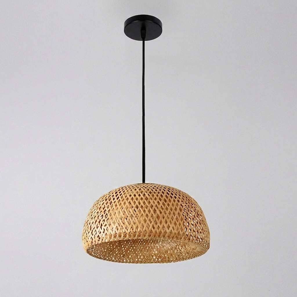 Duxpa Bowl shape bamboo pendant light on grey background