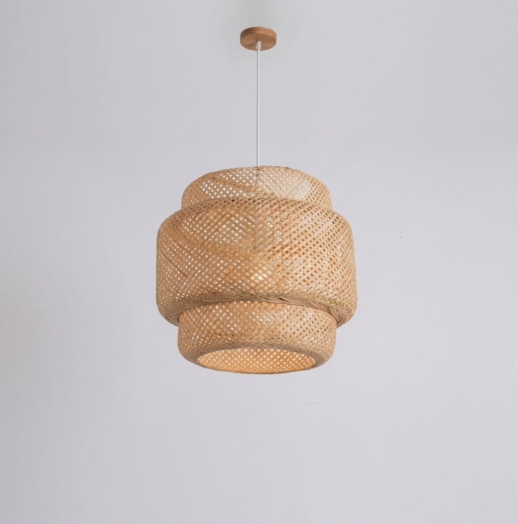 Duxpa Tiered shape bamboo pendant light on grey background