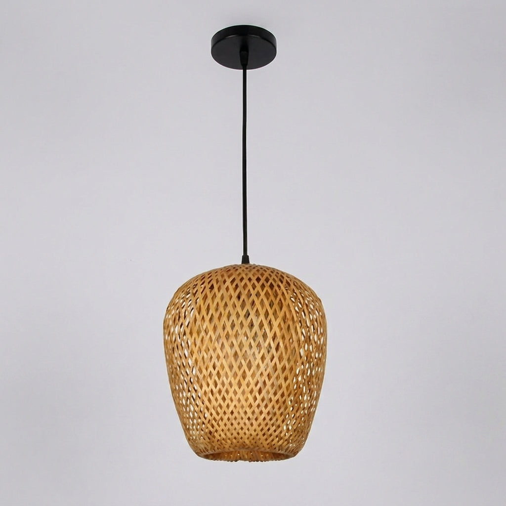 Duxpa Vase shape bamboo pendant light with black cable on grey background