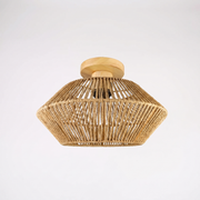 Ekza Japandi wabi-sabi woven rattan semi-flush mount ceiling light, hero shot