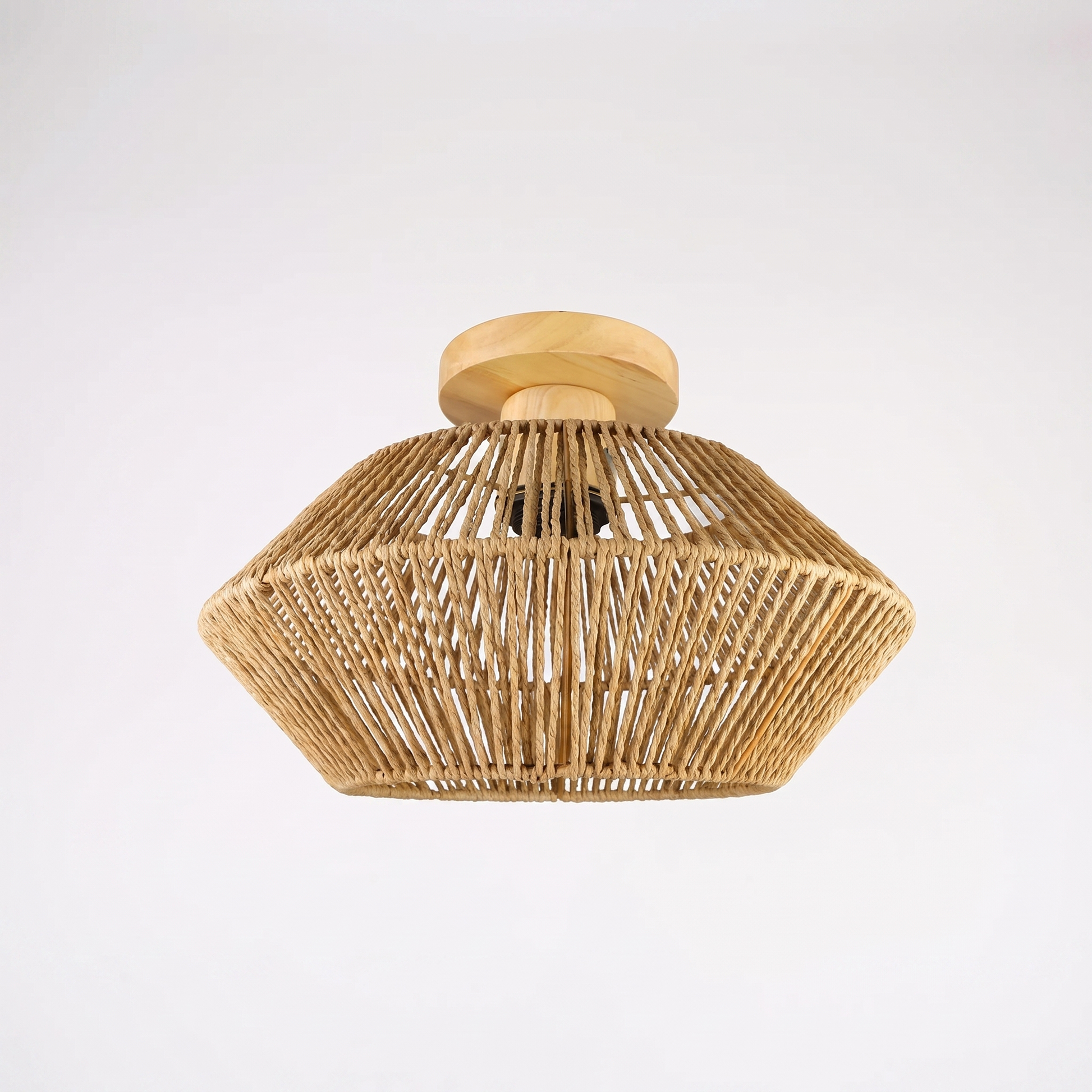 Ekza Japandi wabi-sabi woven rattan semi-flush mount ceiling light, hero shot