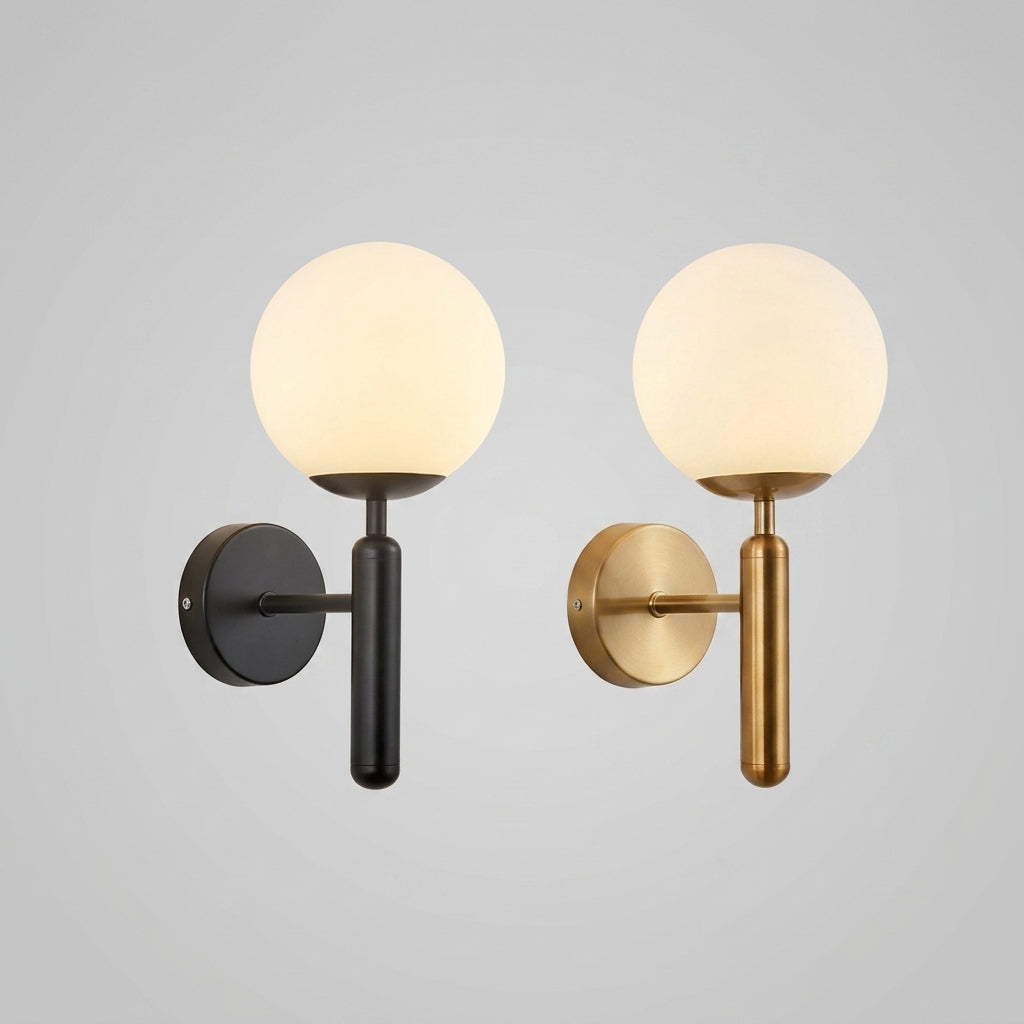 Enju orb wall light shown in both black and gold finish, side by side