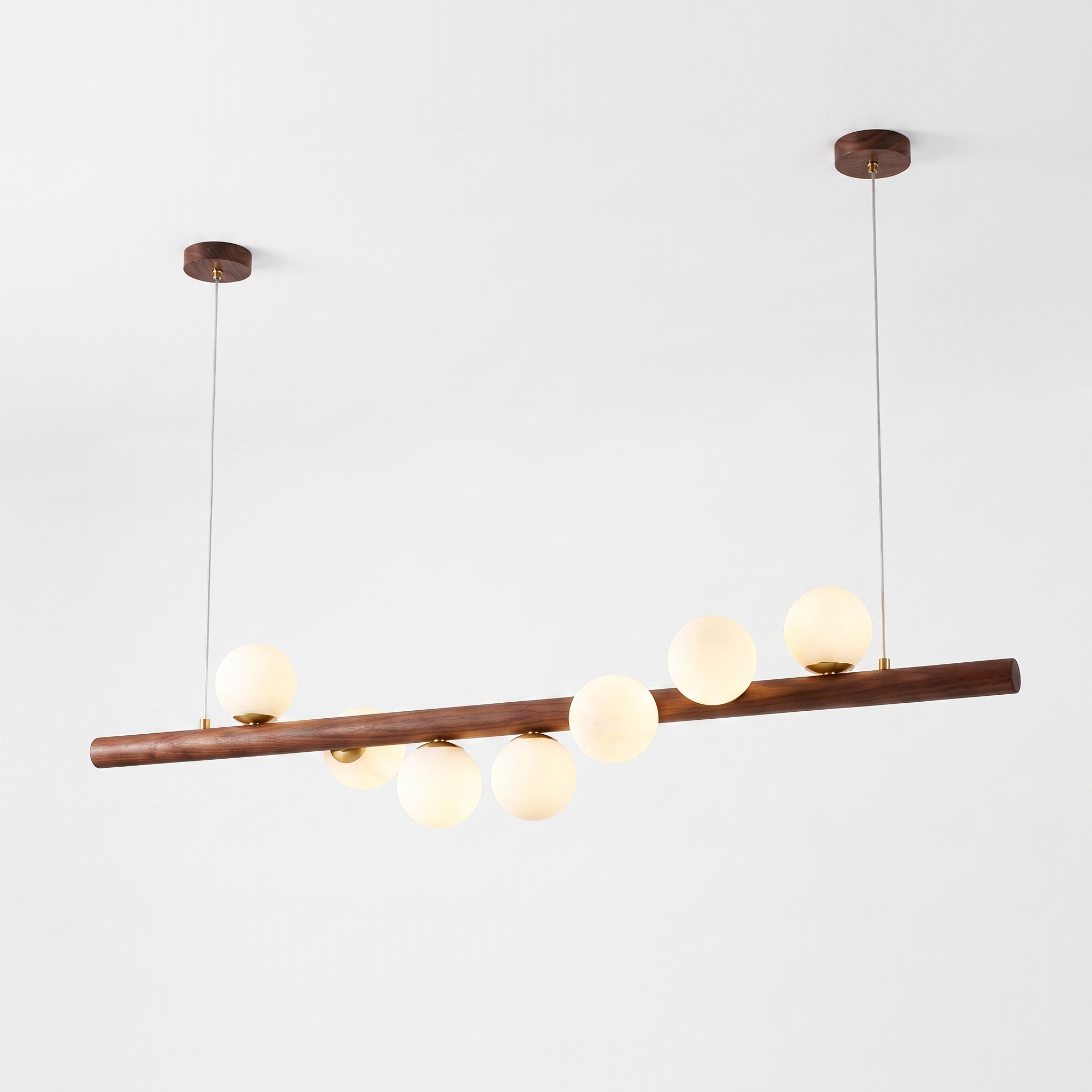 Fivqo Nordic wood beam pendant light, 7-light Walnut Wood finish, on a clean white background