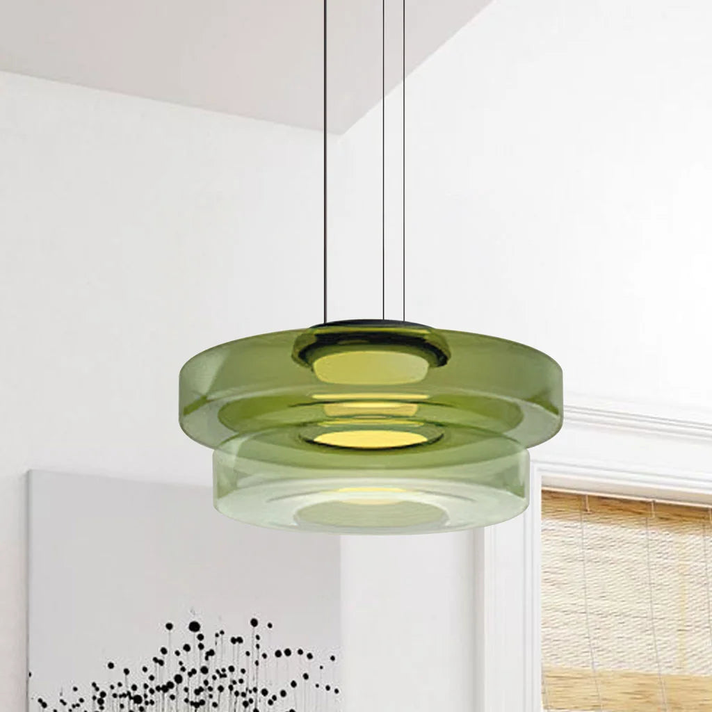 Green 2-layer layered fujs glass pendant light showing its smooth, curved edges