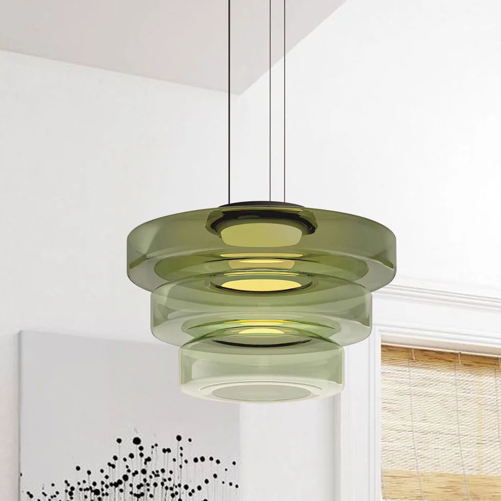 Green 3-layer fujs tiered pendant lamp combining Nordic minimalism with retro charm