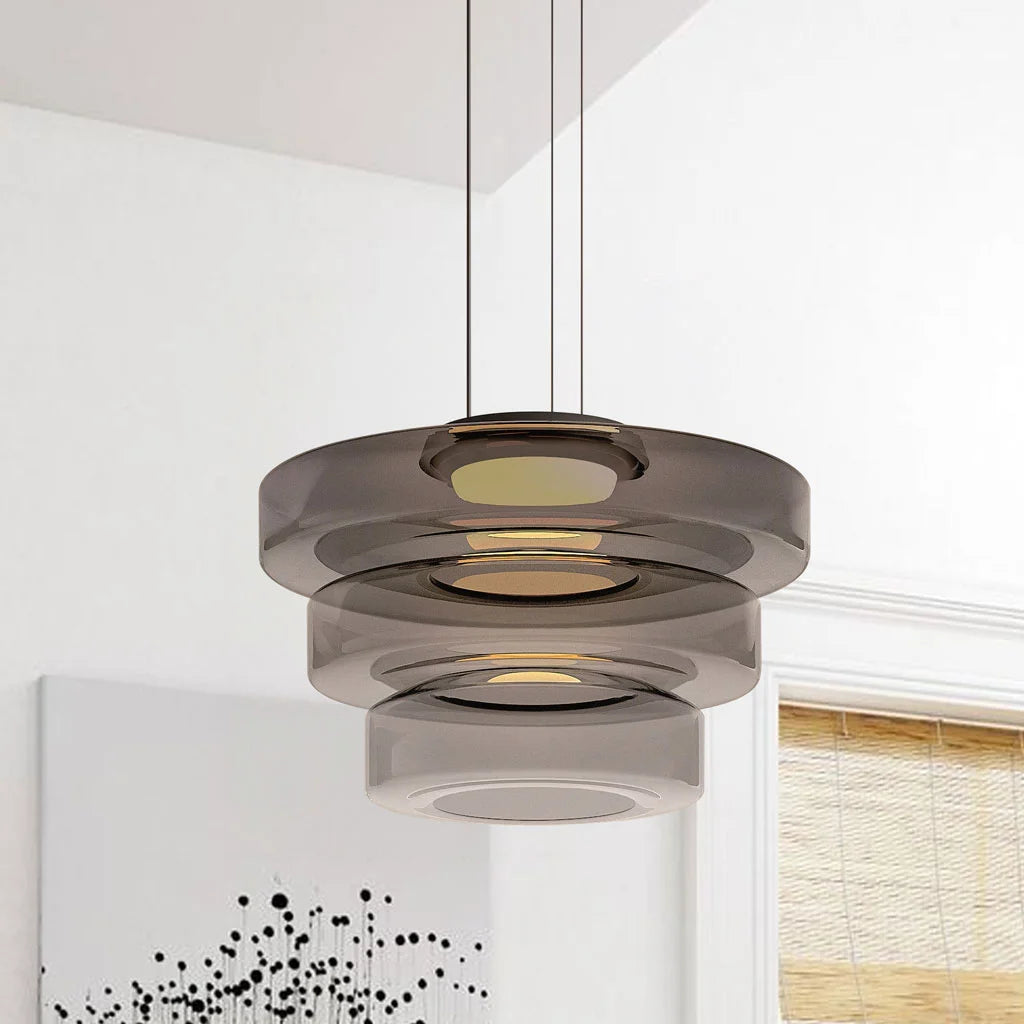 Smoke grey 3-layer fujs glass pendant light providing a sophisticated, moody design