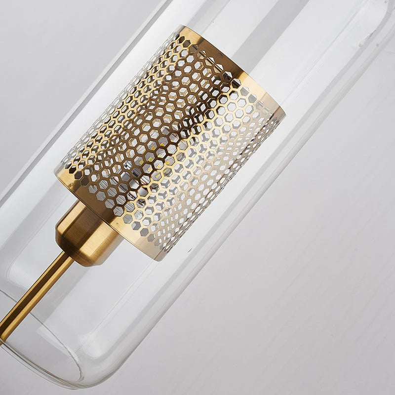 Gexli perforated metal mesh diffuser close-up inside the glass shade