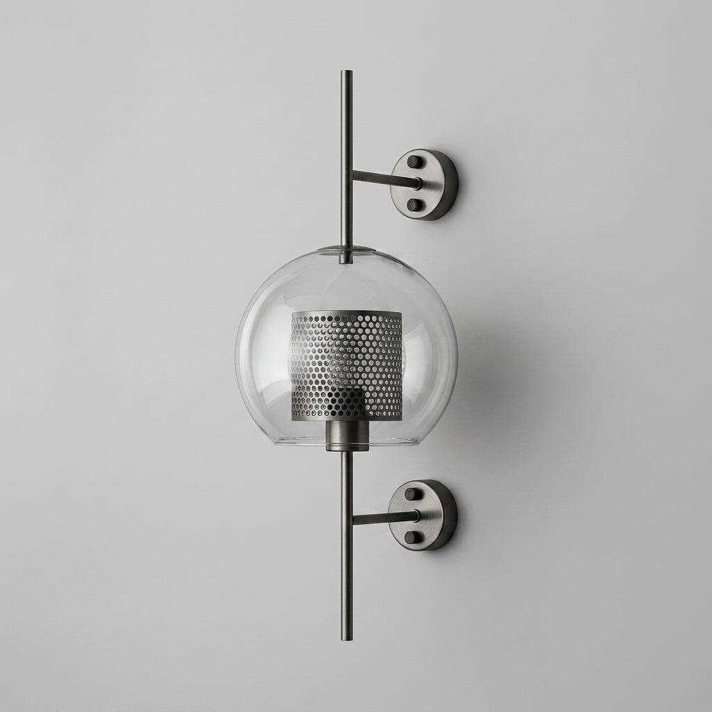 Gexli ball glass wall sconce in chrome finish, front view