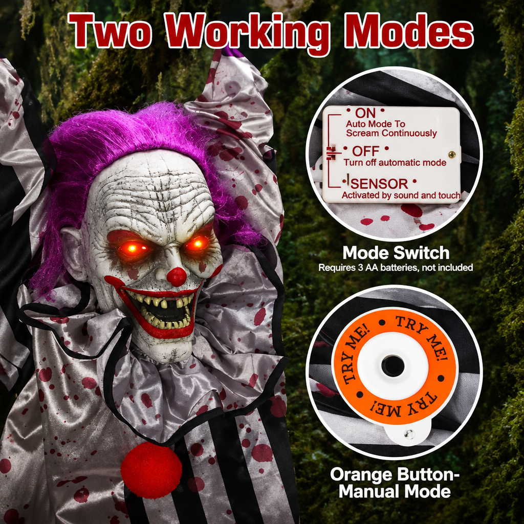 Gigglefiend feature infographic: two working modes, mode switch and manual try-me button