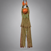 Gigglefiend Pumpkin Scarecrow design hanging Halloween prop on plain grey background