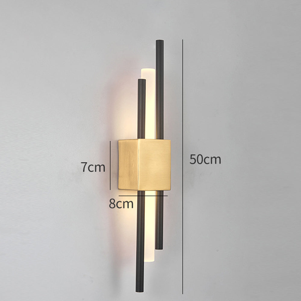 Size and dimension guide for the 50cm tall gold and black staggered linear wall light