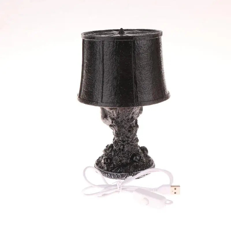 Gorren gothic skull lava lamp unlit, rear angle studio shot with USB cable