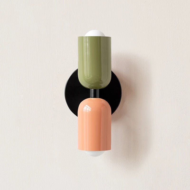 Green and pink pastel colour-block glass wall sconce