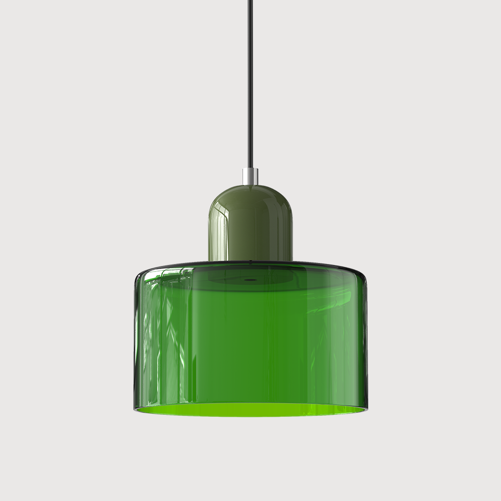 Green base and bright green shade glossy glass pendant light