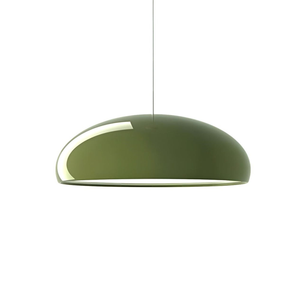 green Bauhaus acrylic dome pendant showcasing its glossy, curved outer shade