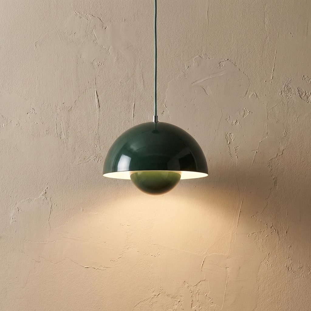 Dark green macaron nested dome pendant light offering a vintage 1960s aesthetic