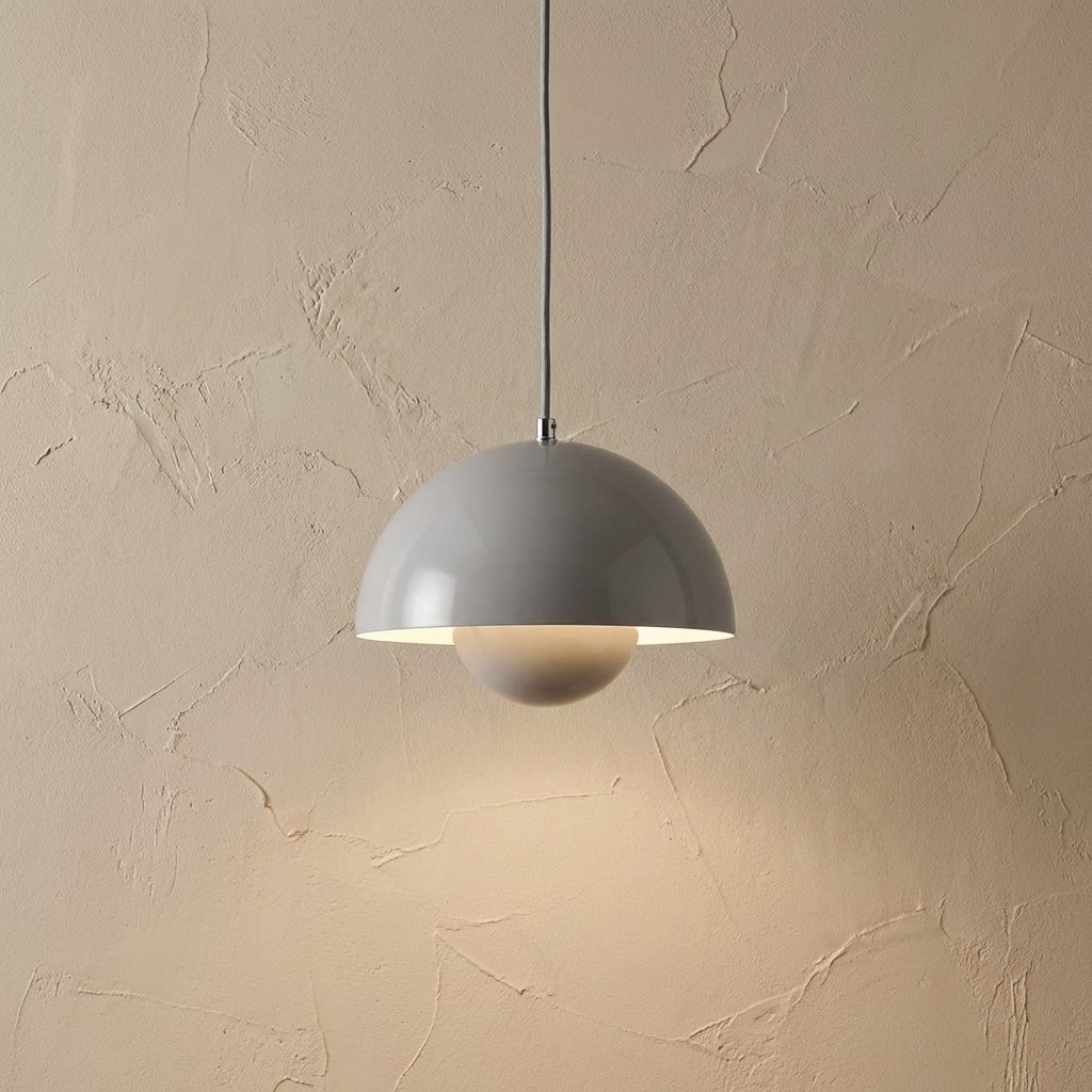 Glossy grey retro metal dome ceiling pendant light featuring the iconic nested hemisphere design