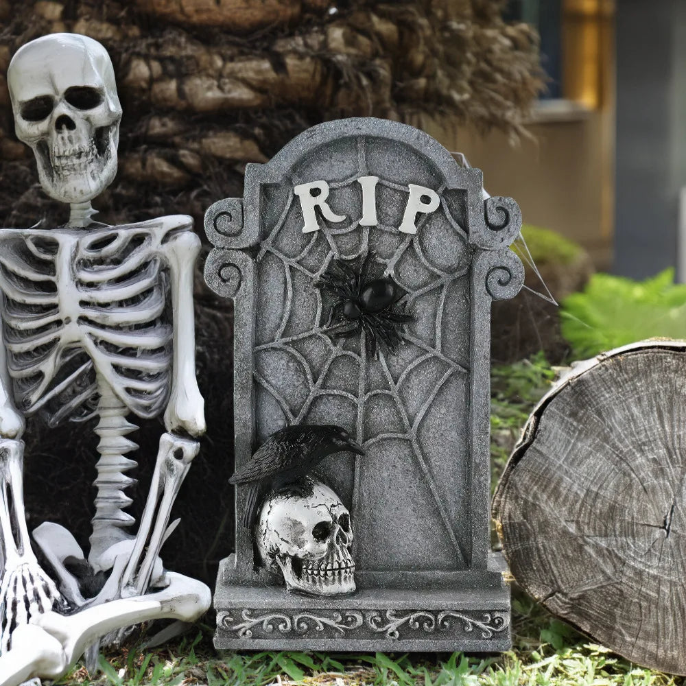Grimslab Cross design RIP tombstone with skeleton and ghost