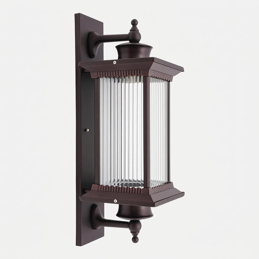Gumzi exterior lantern wall light product shot, side angled view