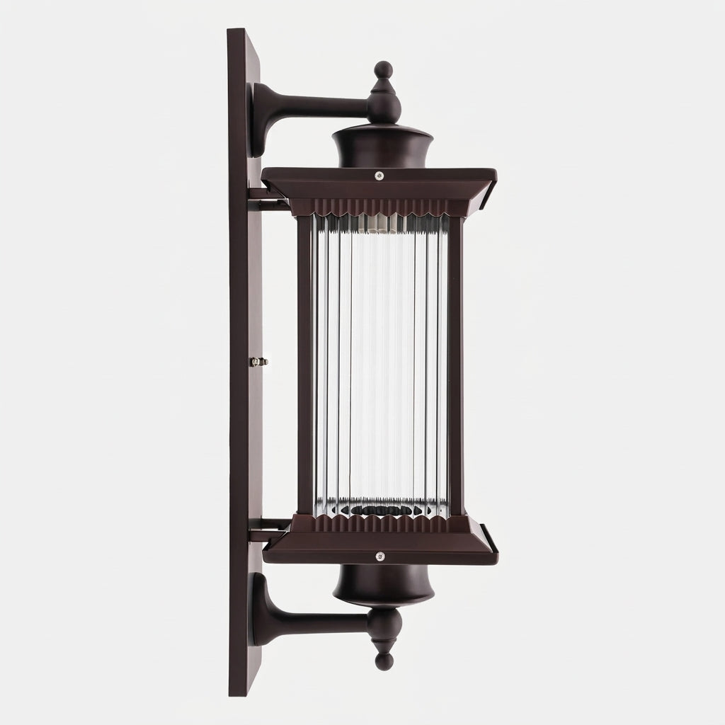 Gumzi exterior lantern wall light product shot, full picture from the side