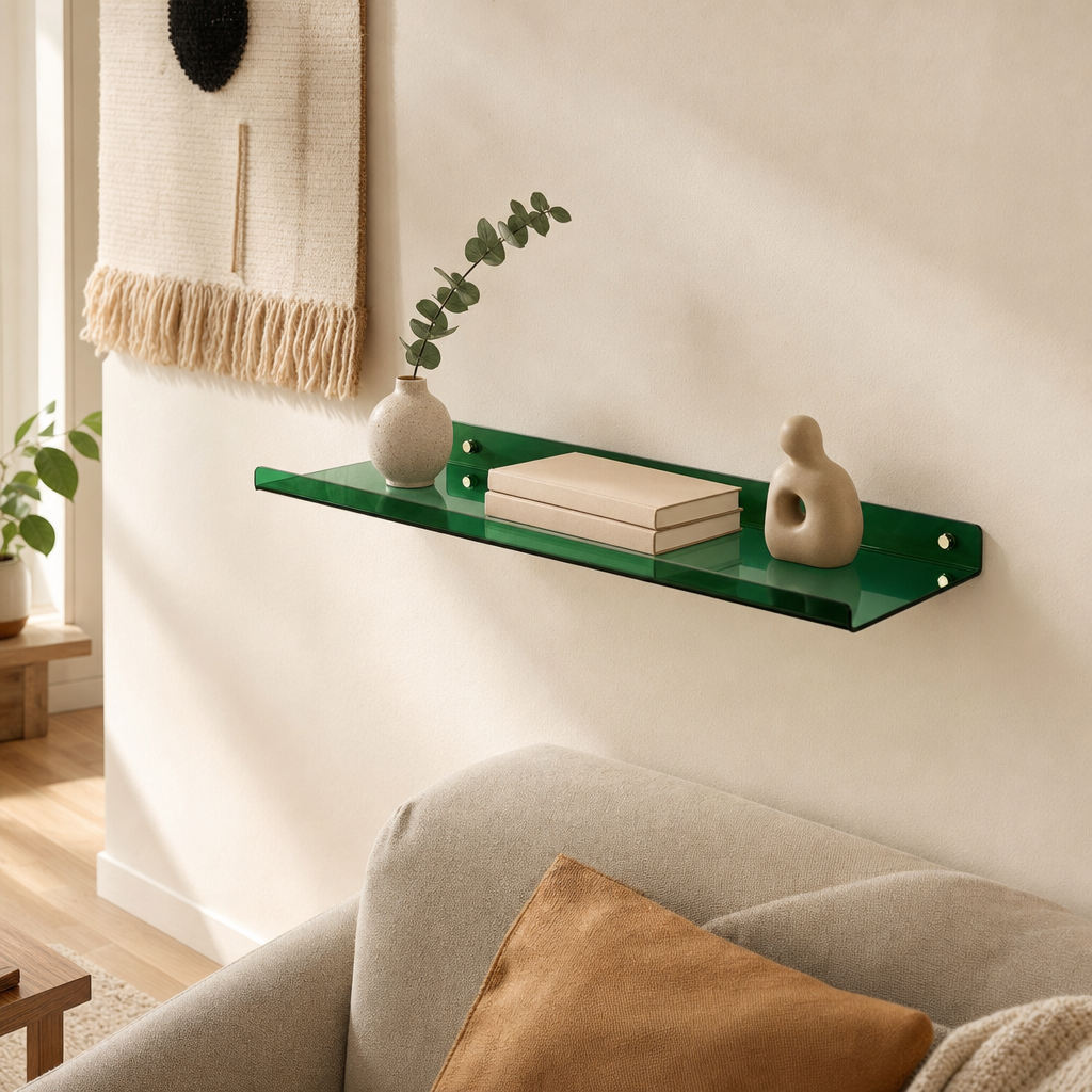 Cleft acrylic floating wall shelf - Green