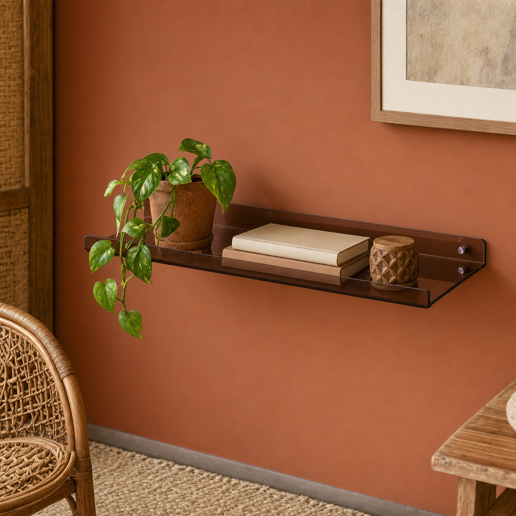 Cleft acrylic floating wall shelf - Brown