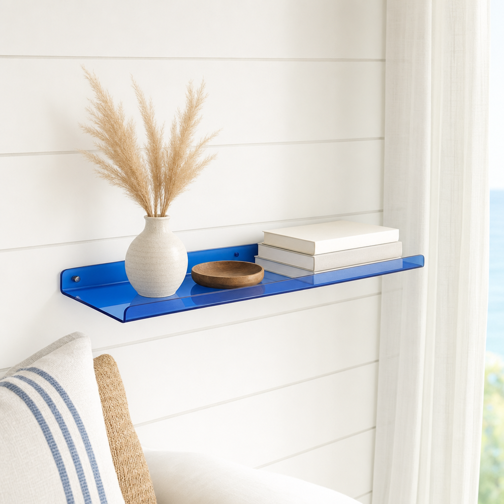 Cleft acrylic floating wall shelf - Blue