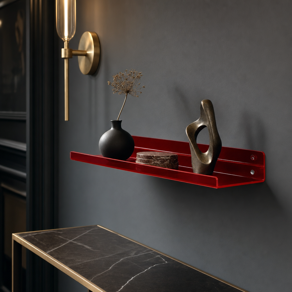 Cleft acrylic floating wall shelf - Red