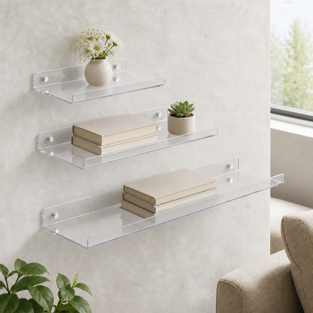 Cleft acrylic floating wall shelf - Transparent - Set of 3
