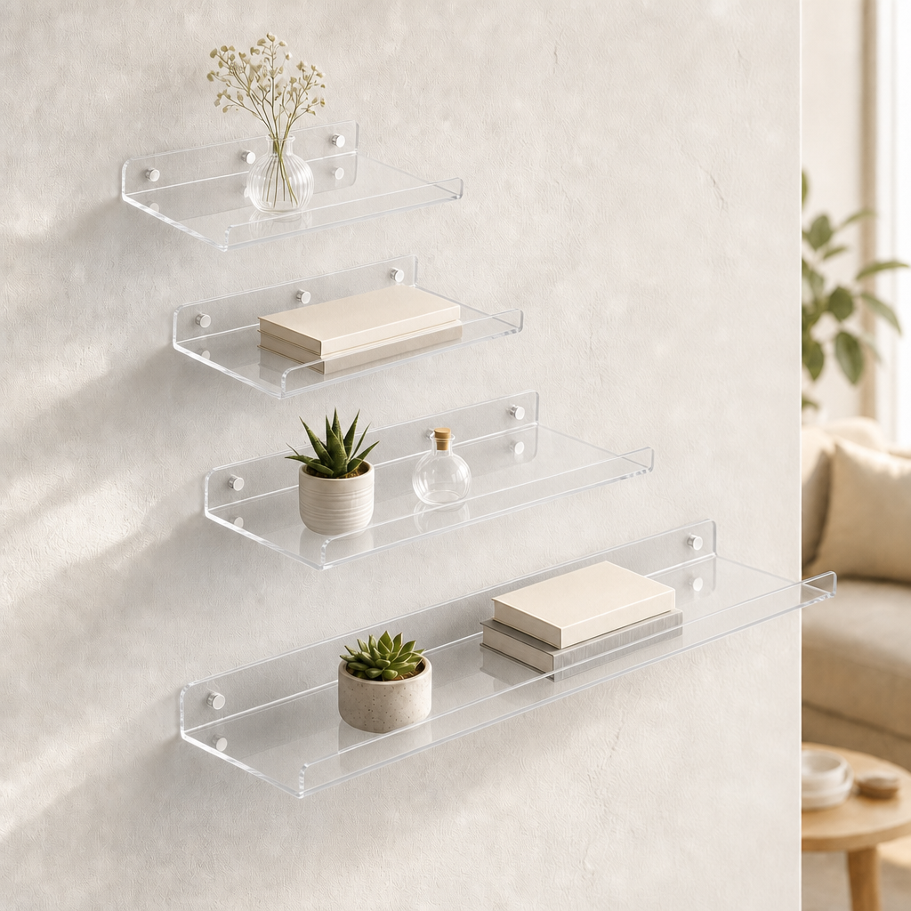 Cleft acrylic floating wall shelf - Transparent - Set of 4