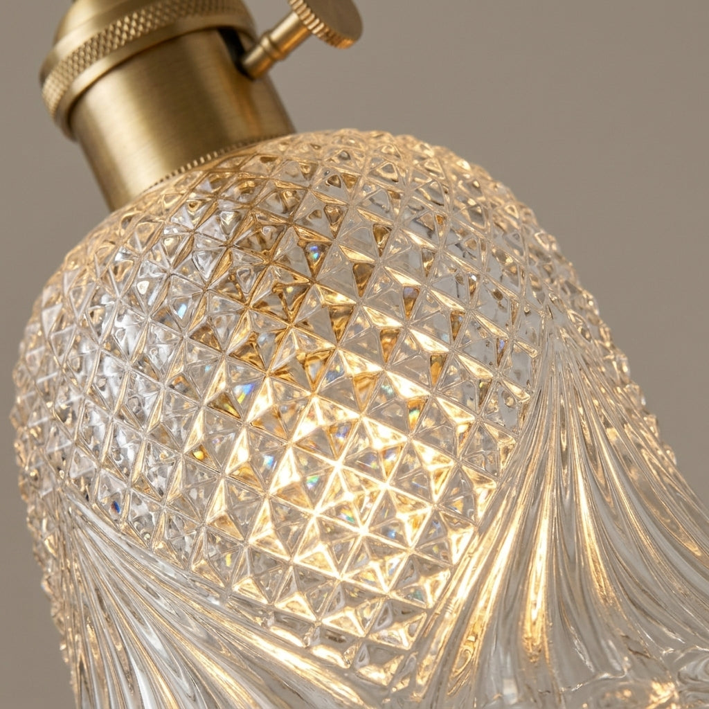 Hivqa diamond-patterned glass shade close-up, illuminated detail