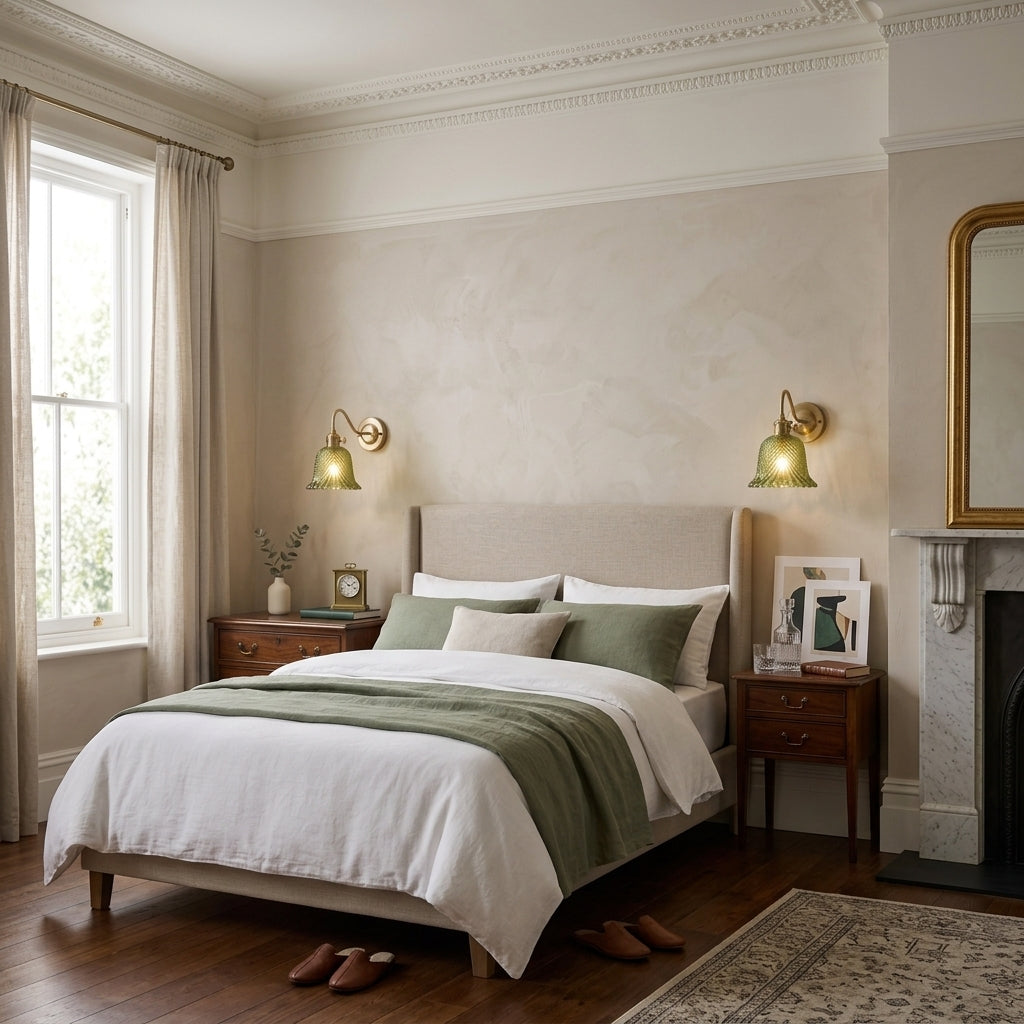 Hivqa wall sconce mounted above a bed in a bedroom