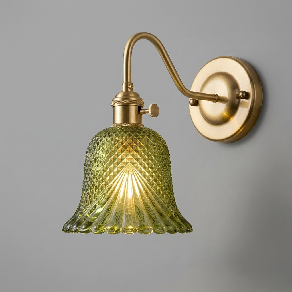 Hivqa wall sconce with green glass shade, front view studio shot