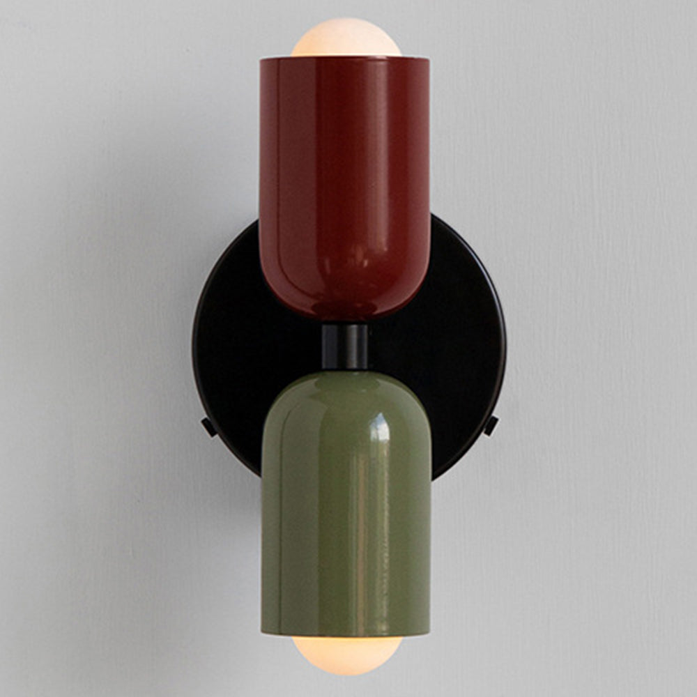Red and green hutre colour-block double-head glass wall sconce glowing warmly