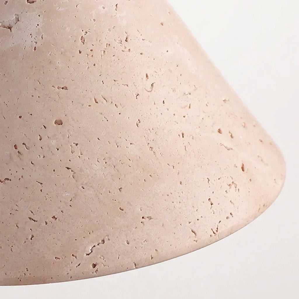 Imzo travertine stone cone shade close-up showing natural stone texture