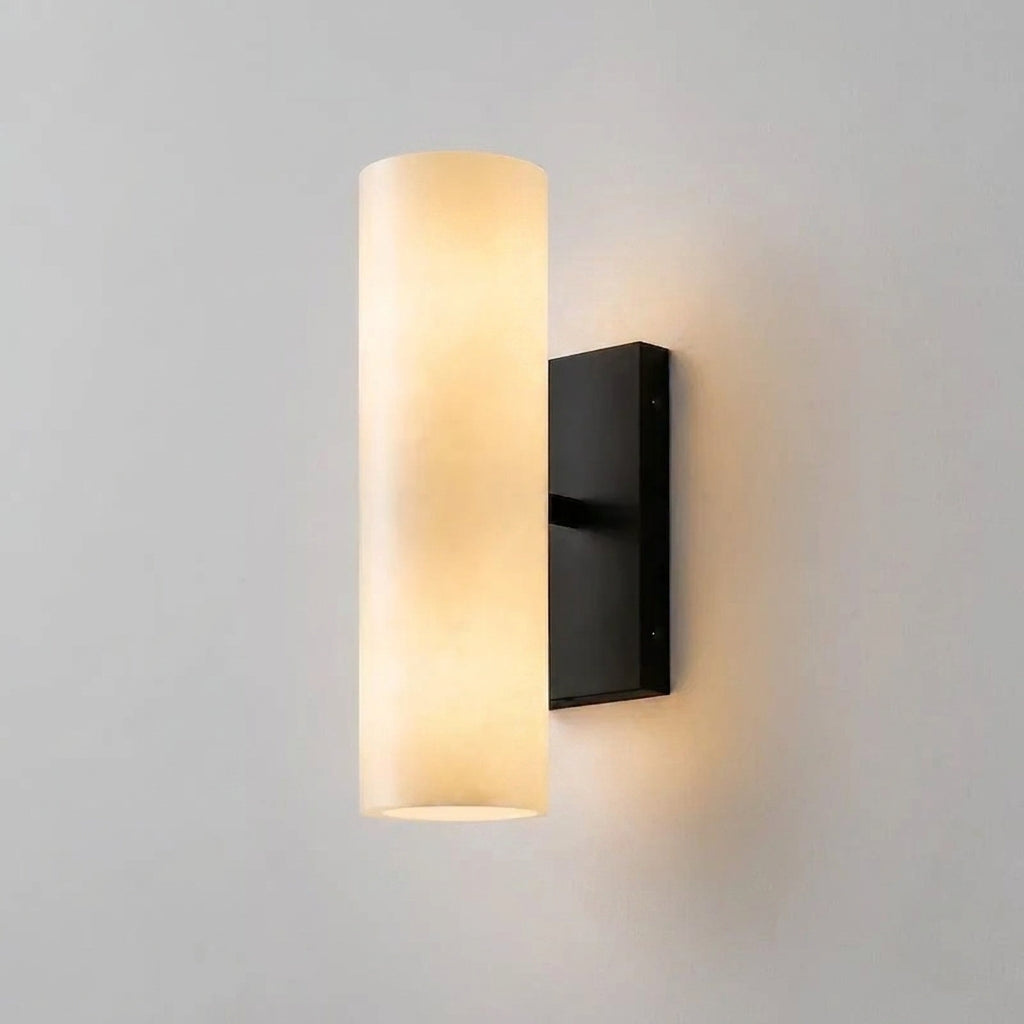 Ivzo alabaster column wall sconce in black finish, studio product shot