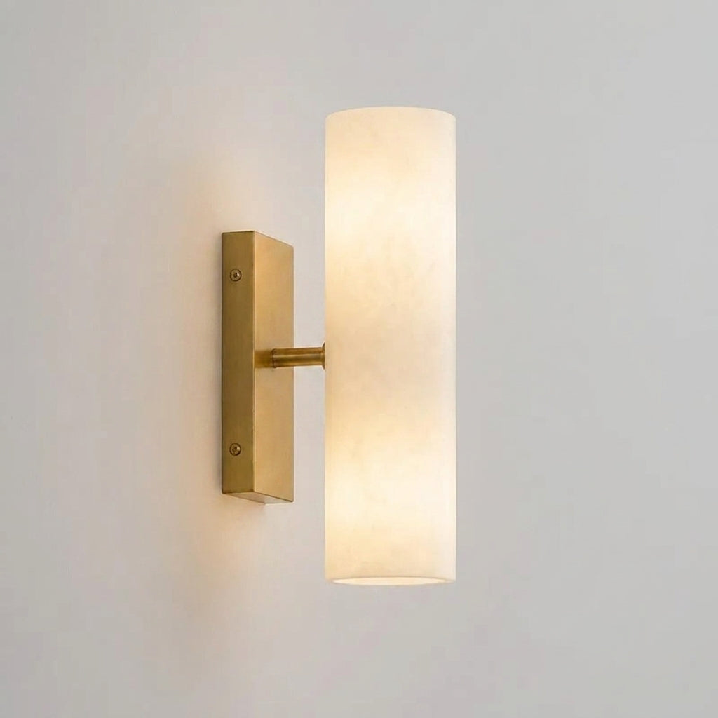 Ivzo alabaster column wall sconce in brass finish, studio product shot