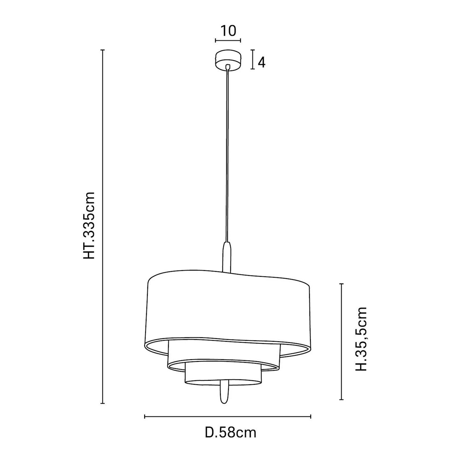 Dimensions and sizing guide for the medium 58cm Japandi tiered linen pendant light