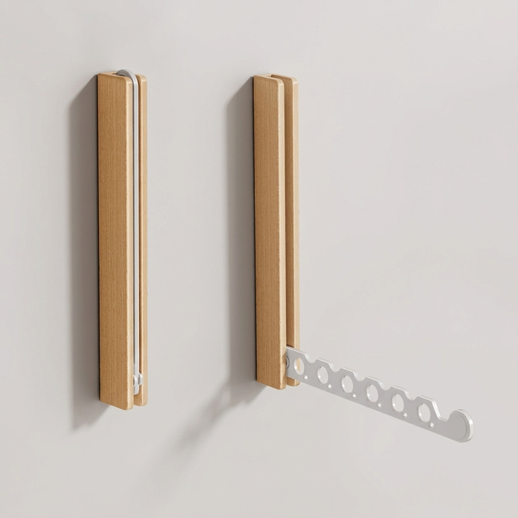 Jelve beech wood collapsible wall hanger rail, studio shot