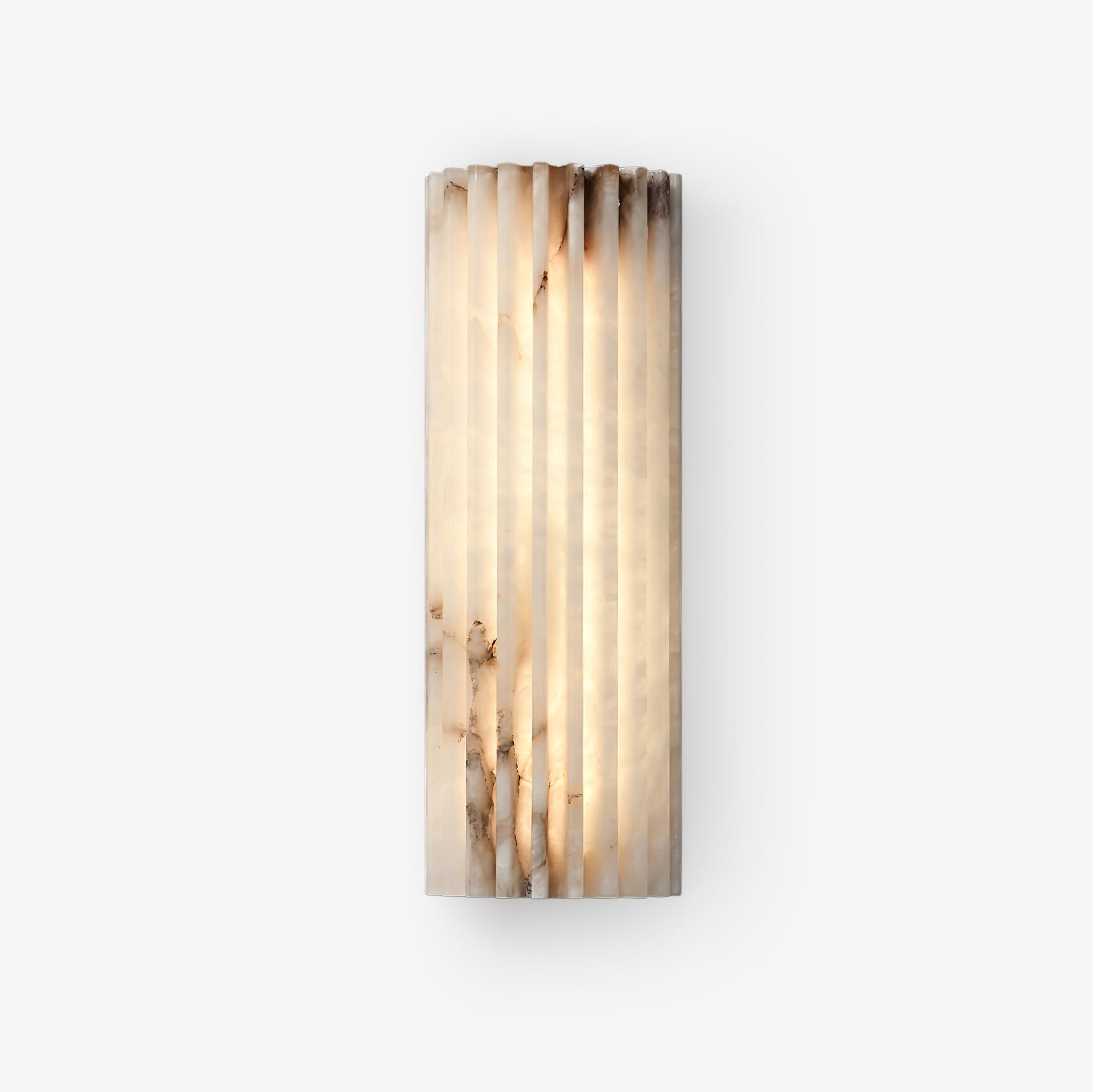 Isolated view of the ribbed marble jopna wall light showing its sleek, semi-cylindrical silhouette
