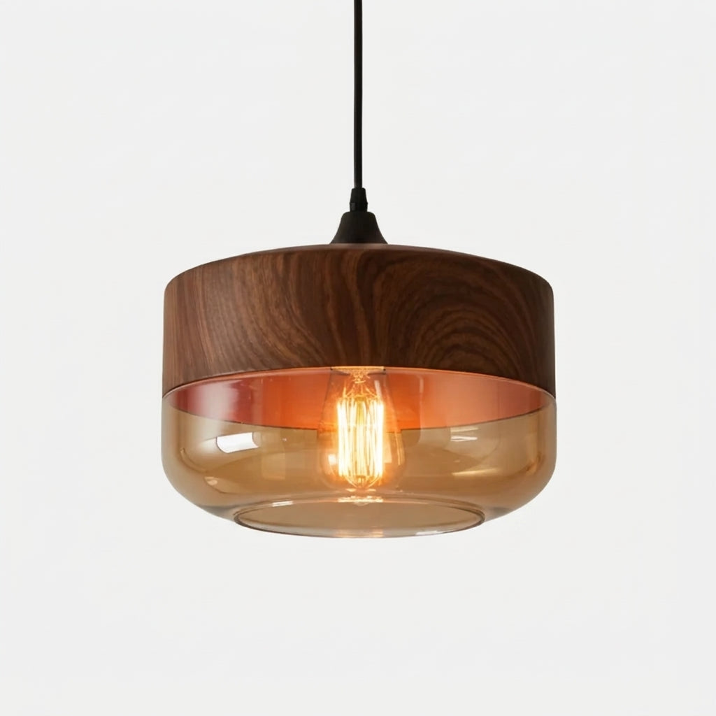Jovli Type D pendant light with amber tinted glass, studio shot