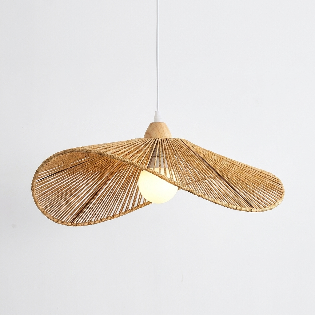 Kire Bamboo Rattan Woven Pendant Light - Single Fan Large, clean background hero shot