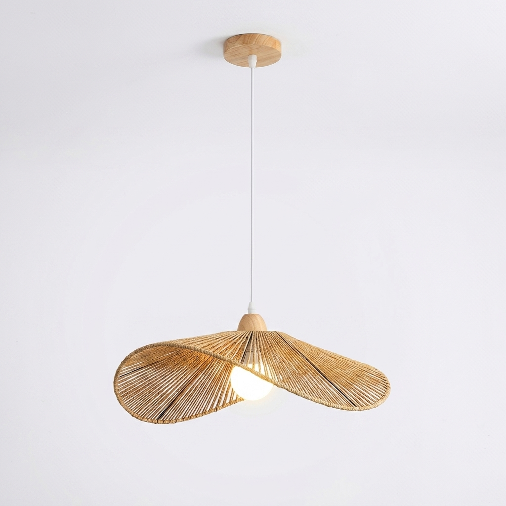 Kire Bamboo Rattan Woven Pendant Light — Single Fan Small, clean background hero shot