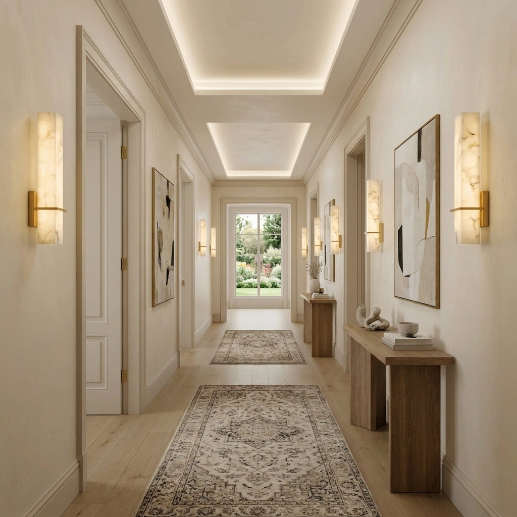 Kuvri wall lamps along a hallway