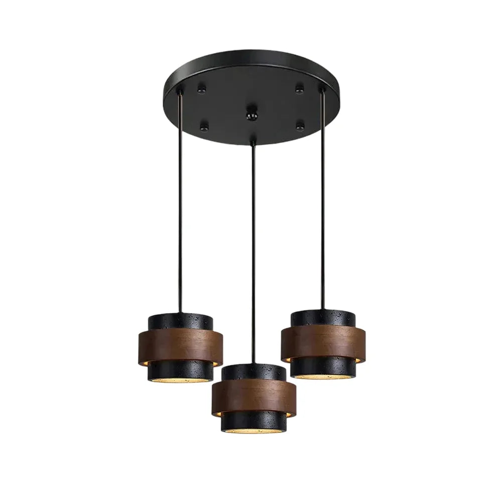 3-head round cluster black band and travertine kyra pendant light