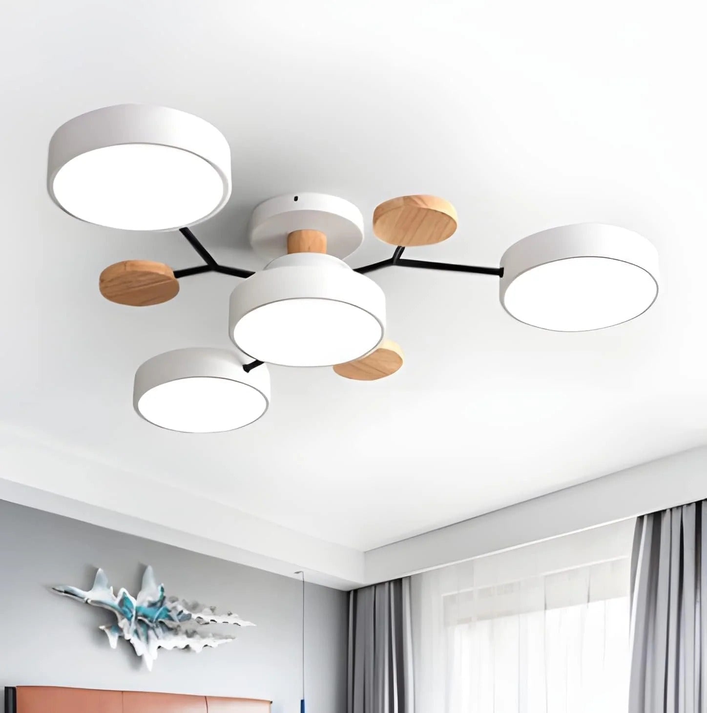 Isolated view of the white lasve 4-light semi-flush mount ceiling lamp with flat acrylic light heads