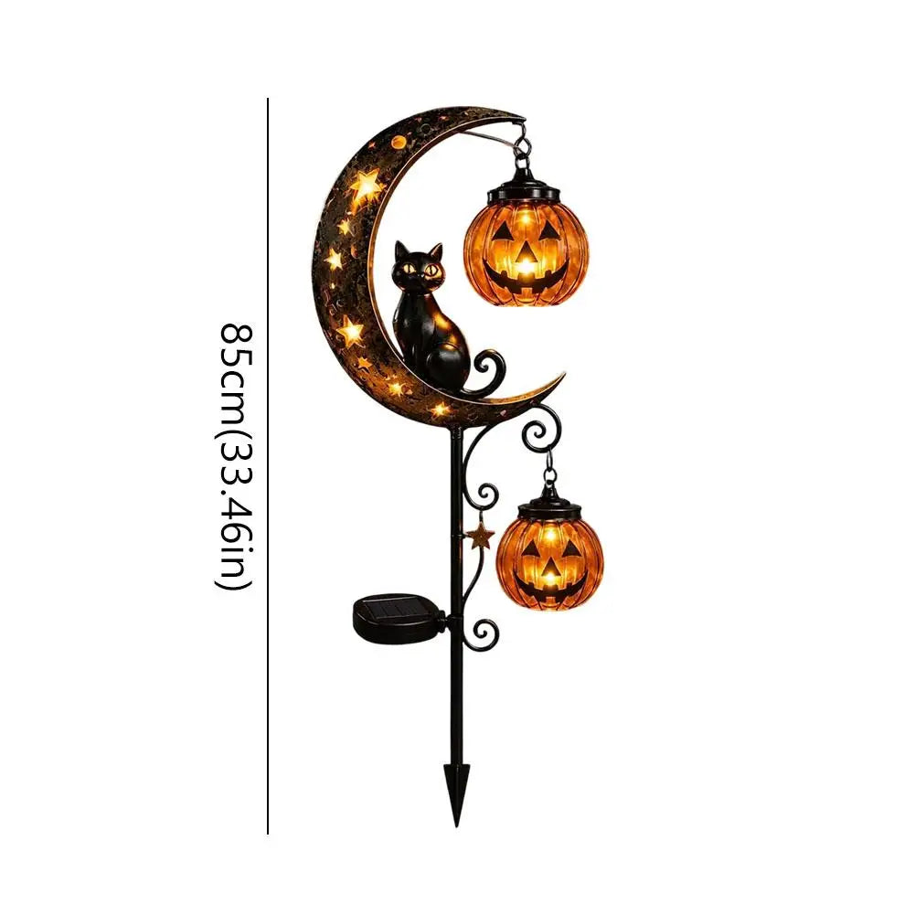 Lawnlurk solar black cat and pumpkin moon garden stake light size chart - 85cm height