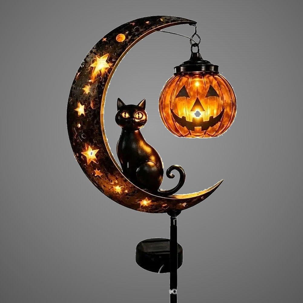 Lawnlurk cat and moon design, single lantern, Halloween decoration